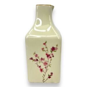 Pottery Barn vintage cherry blossom floral square sake bottle carafe vase